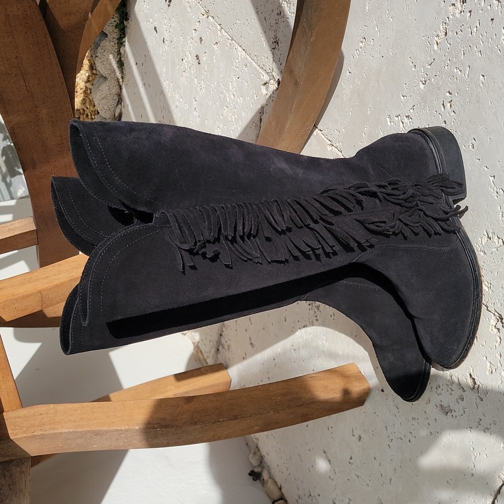Marabelle Black Suede Fringe Boots sz6.5